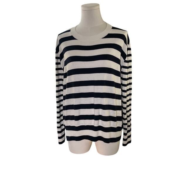 L.L. Bean Navy Striped Cotton Cashmere Sweater‎ - Large - Picture 1 of 9